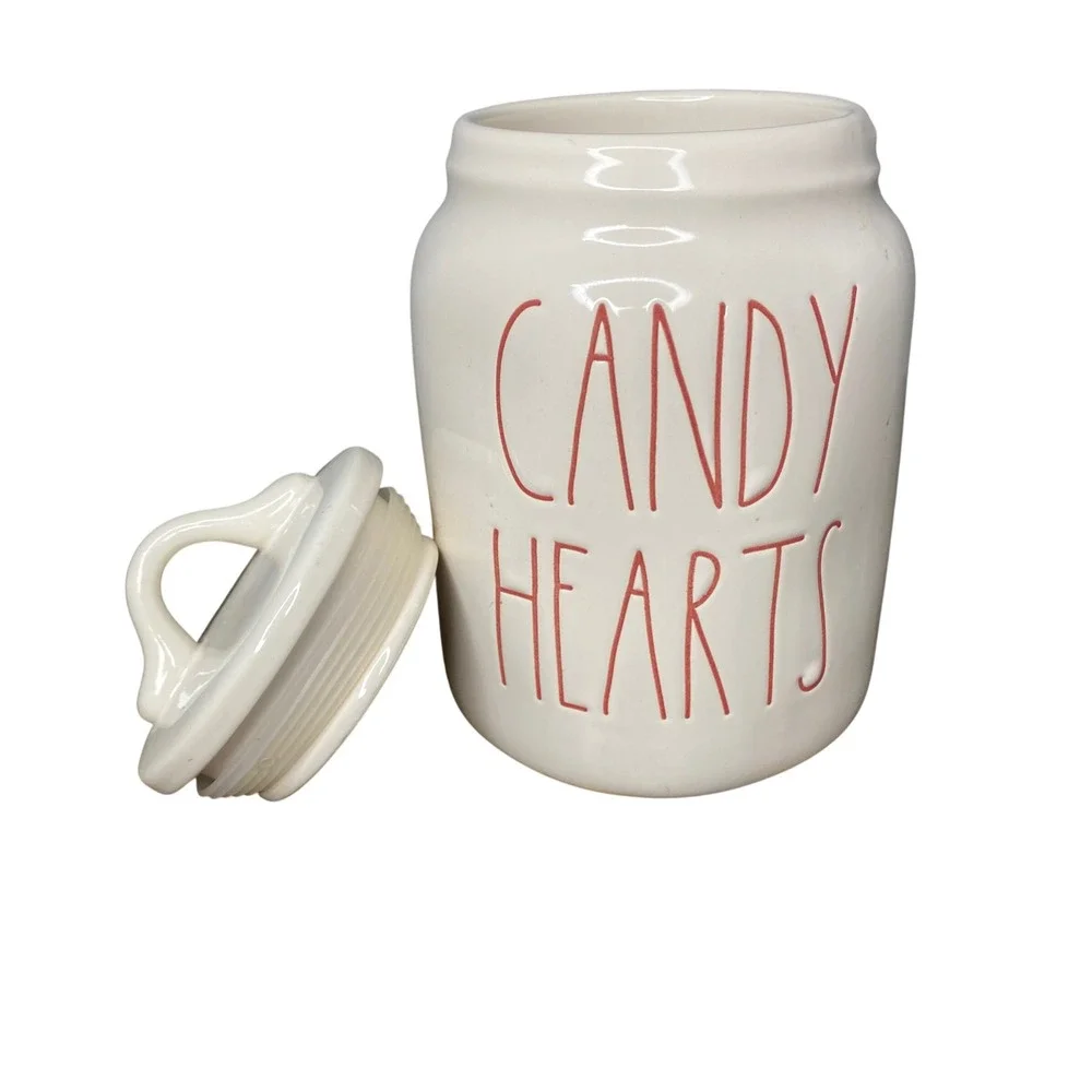Rae Dunn‎ Candy Hearts Ceramic Jar with Lid Valentine's Day Kitchen Decor